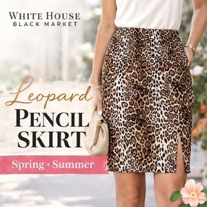 White House Black Market Leopard Print Pencil Skirt Size 12 Stretch Chic Work